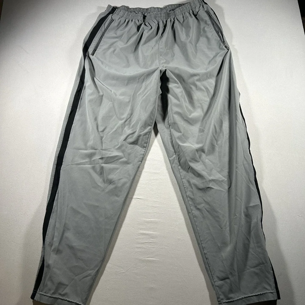 Mens Nike Vintage Y2K Track Pants XL Gray Black Stripe Zip Pocket Joggers